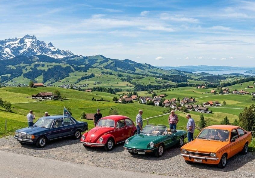 Klassiker der Mitglieder vor dem Panorama des Appenzellerlands